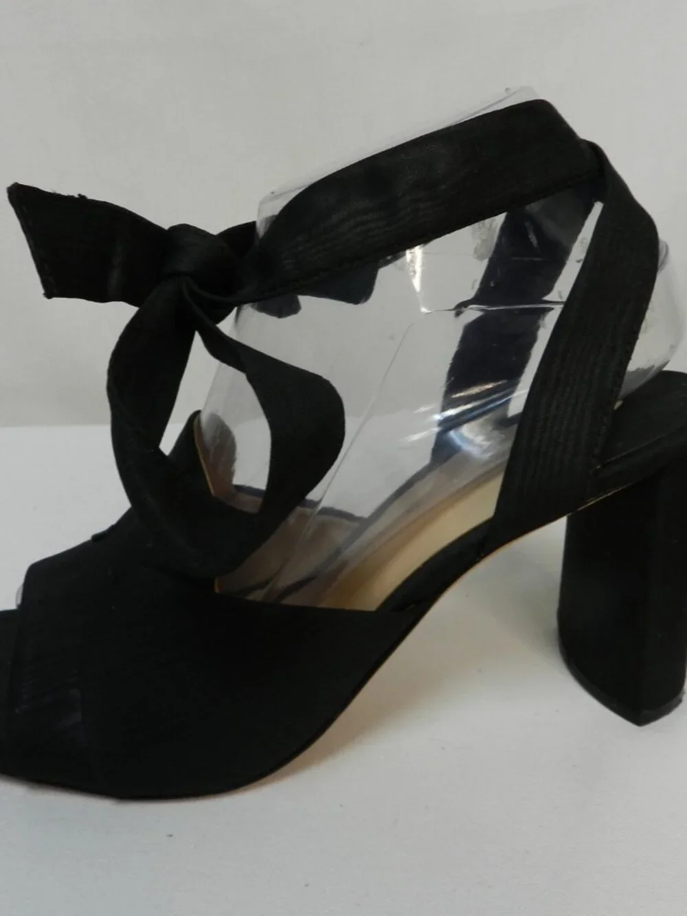 Antonio Melani Size Sz 8.5 Satin on Leather black ankle wrap heels pumps sandals